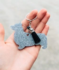 The Cinchy Cowgirl Resin Keychains Holographic Silver Corgi Keychain