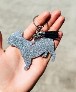 The Cinchy Cowgirl Holographic Silver Frenchie Keychain Resin Keychains