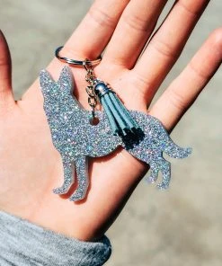 The Cinchy Cowgirl Resin Keychains Holographic Silver German Shepherd Keychain