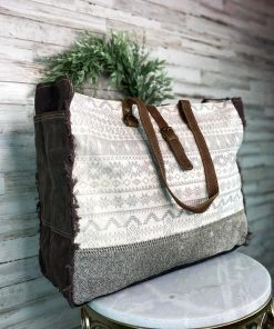 Myra Grey & Cream Cowhide Aztec Weekender Bag