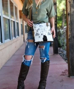 Myra Ivory Vintage Floral Cowhide Handbag