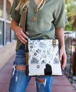 Myra Ivory Vintage Floral Cowhide Handbag