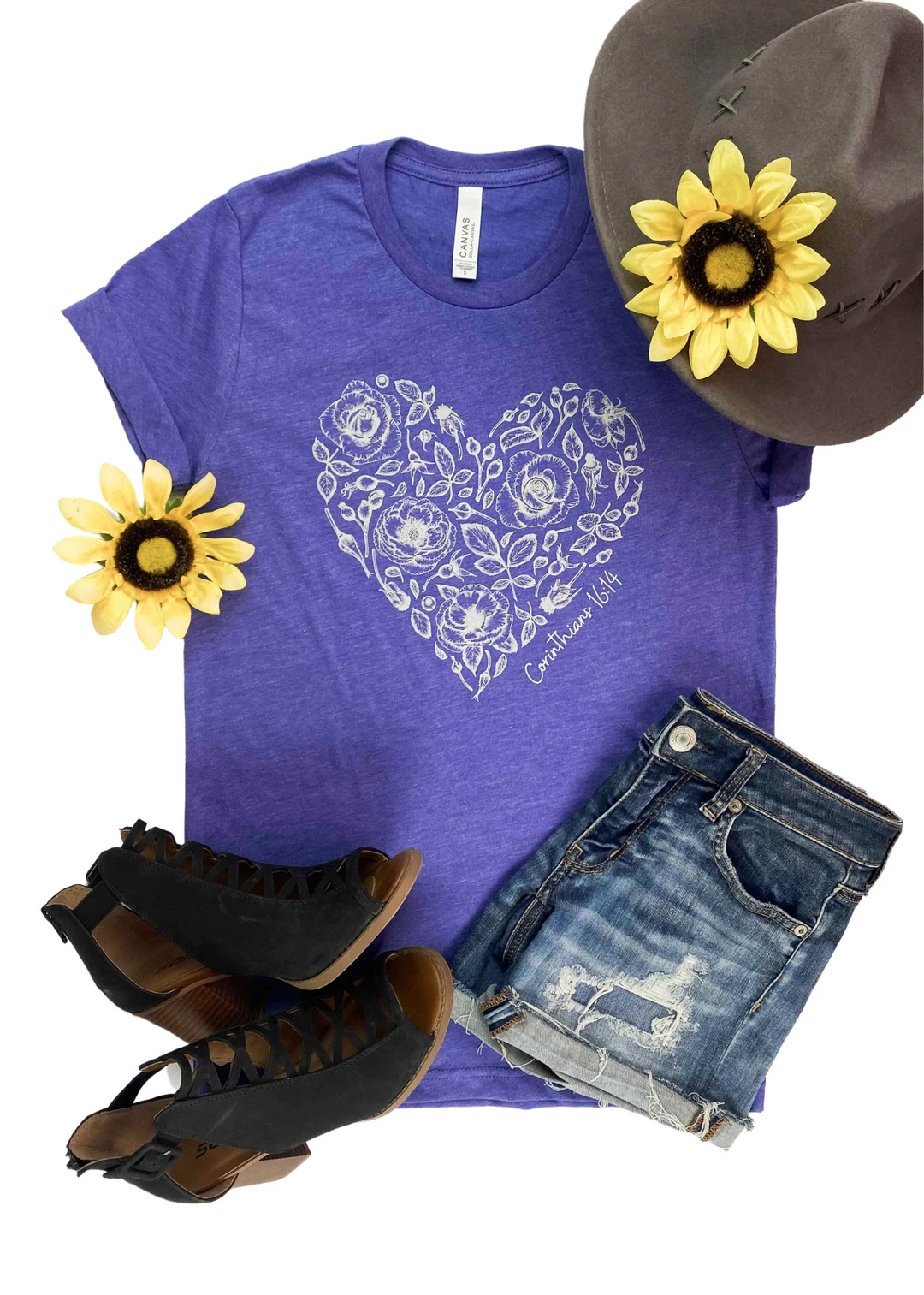 Cinchy Cowgirl Corinthians 16:14 Rose Heart Lapis Graphic Tee - Soft Short Sleeve Christian T-Shirt 3 The Cinchy Cowgirl Clothing Corinthians 16:14 Rose Heart Lapis Short Sleeve Graphic Tee