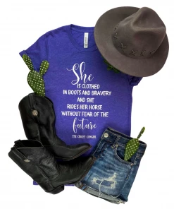 The Cinchy Cowgirl Lapis She Is Clothed Short Sleeve Graphic Tee Clothing