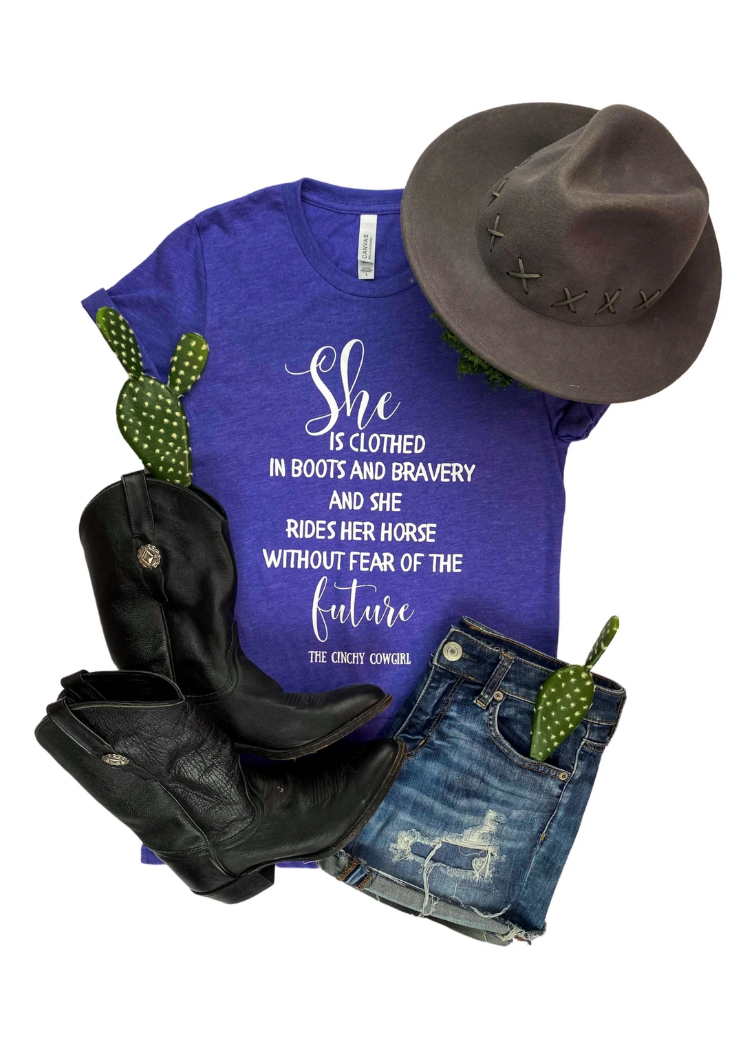 The Cinchy Cowgirl Lapis She Is Clothed Short Sleeve Graphic Tee - Stylish Women's Top 3 The Cinchy Cowgirl Lapis She Is Clothed Short Sleeve Graphic Tee Clothing