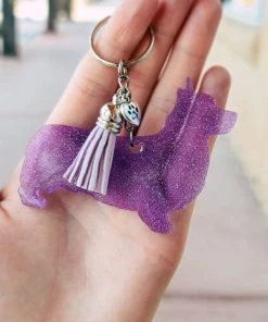 The Cinchy Cowgirl Lavender Corgi Keychain