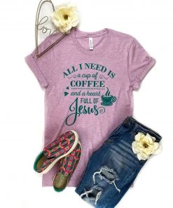 The Cinchy Cowgirl Clothing Lilac Coffee & Jesus Graphic Tee