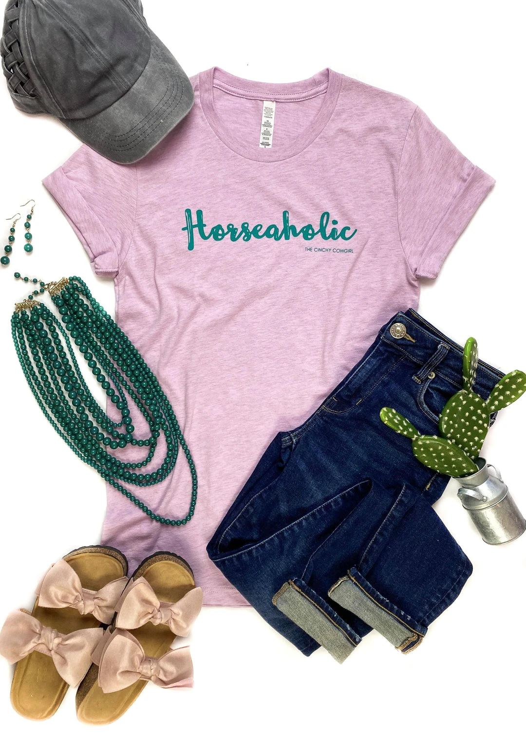 The Cinchy Cowgirl Lilac Horseaholic Graphic Tee - Short Sleeve Shirt for Women 3 The Cinchy Cowgirl Clothing Lilac Horseaholic Short Sleeve Graphic Tee