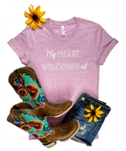 The Cinchy Cowgirl Lilac My Heart Welcomes All Short Sleeve Tee Clothing