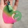 The Cinchy Cowgirl Lime Green & Pink Horseshoe Heart Keychain (Lime Tassel)