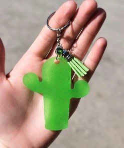 The Cinchy Cowgirl Resin Keychains Lime Green Cactus Keychain