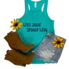 The Cinchy Cowgirl Teal Live More Worry Less Graphic Tank Clothing