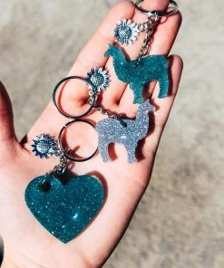 The Cinchy Cowgirl Teal & Silver Mini Llama & Heart (Set Of 3) Keychain Resin Keychains