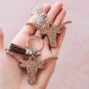 The Cinchy Cowgirl Accessories, Gifts & More Champagne Longhorn (set Of 2) Keychain