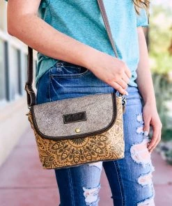 Sixtease Antique Floral & Cowhide Crossbody Handbag Handbags & Wallets