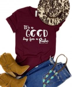The Cinchy Cowgirl TCC Graphic Tanks & Tees Maroon Good Day For A Ride Short Sleeve Tee