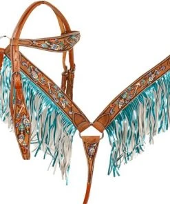 Shiloh Metallic Feather Fringe Headstall Set