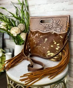 American Darling Brown Metallic Cowhide Fringe Crossbody Handbag