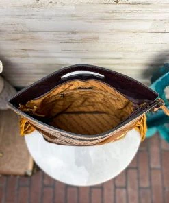 American Darling Brown Metallic Cowhide Fringe Crossbody Handbag