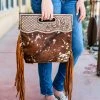 American Darling Brown Metallic Cowhide Fringe Crossbody Handbag