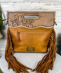 American Darling Brown Metallic Cowhide Fringe Crossbody Handbag