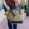 Myra Leopard Metallic Tote & Wristlet Handbag Set Handbags & Wallets