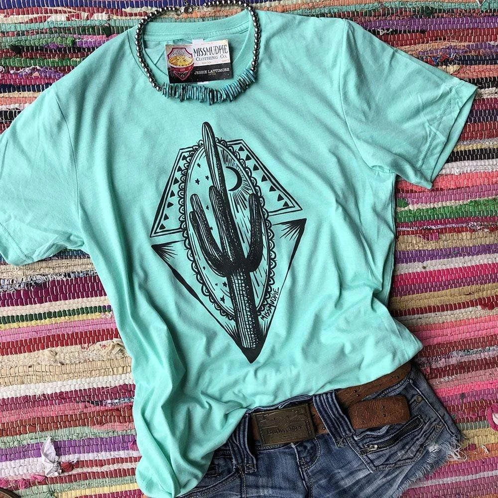 Thelattimoreclaim Mint Midnight Cactus Graphic Tee - Stylish & Comfortable 3 Thelattimoreclaim Featured Graphic Tees Mint Midnight Cactus Tee
