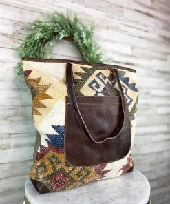 Myra Handbags & Wallets Multi Color Aztec Pocket Tote Handbag