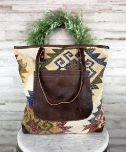 Myra Handbags & Wallets Multi Color Aztec Pocket Tote Handbag