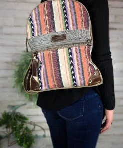 Myra Multi-Color Stripe & Cowhide Backpack