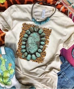 Thelattimoreclaim Cream Leopard & Turquoise Stone Tee Featured Graphic Tees