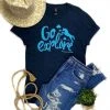 The Cinchy Cowgirl Clothing Navy Go Explore Short Sleeve Tee