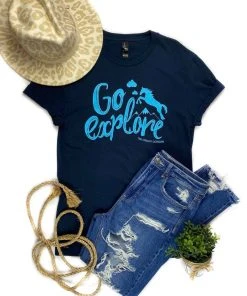 The Cinchy Cowgirl Clothing Navy Go Explore Short Sleeve Tee
