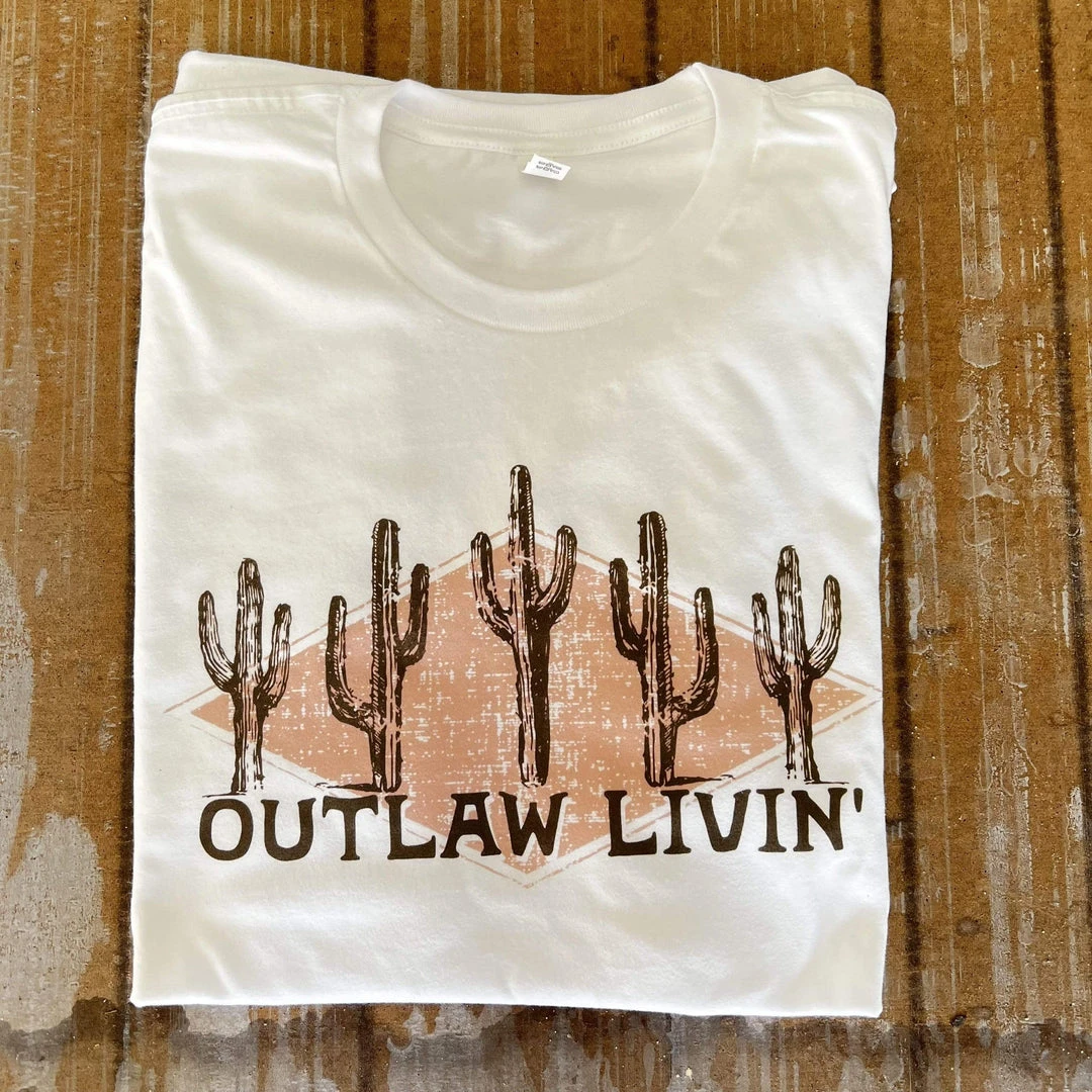 Thelattimoreclaim White Outlaw Livin' Graphic Tee | Featured Graphic Tees for Men & Women 3 Thelattimoreclaim Featured Graphic Tees White Outlaw Livin' Tee