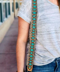American Darling Painted Turquoise Stone Buckstitch Purse Strap