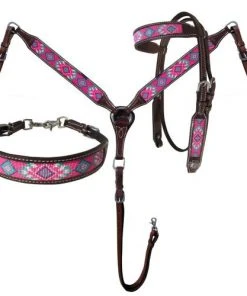 Shiloh Pink Aztec Beaded 3 Piece Headstall Set