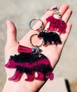 The Cinchy Cowgirl Pink & Black Mama Bear & 2 Mini (Set Of 3) Keychain Resin Keychains