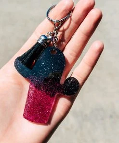 The Cinchy Cowgirl Pink & Black Cactus Keychain Resin Keychains