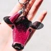 The Cinchy Cowgirl Resin Keychains Pink & Black Cow Head Keychain