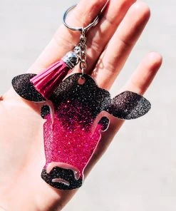 The Cinchy Cowgirl Resin Keychains Pink & Black Cow Head Keychain