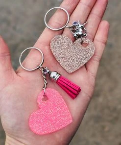 The Cinchy Cowgirl Pink & Champagne Heart (Set Of 2) Keychain