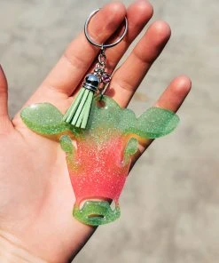 The Cinchy Cowgirl Pink & Lime Cow Head Keychain