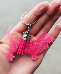 The Cinchy Cowgirl Pink Basset Hound Keychain