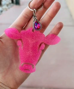 The Cinchy Cowgirl Pink Cow Head Keychain