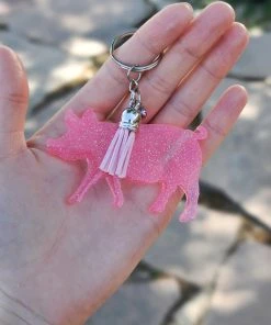 The Cinchy Cowgirl >> MEGA SALE << Pink Pig Glitter Keychain