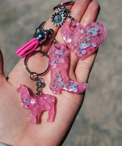 The Cinchy Cowgirl Resin Keychains Pink & Holographic Polka Dots (Set Of 3) Keychain