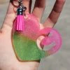 The Cinchy Cowgirl Accessories, Gifts & More Pink & Lime Green Horseshoe Heart Keychain (Pink Tassel)