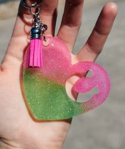 The Cinchy Cowgirl Accessories, Gifts & More Pink & Lime Green Horseshoe Heart Keychain (Pink Tassel)