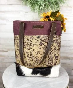 Sixtease Plum Vintage Cowhide Tote Handbag