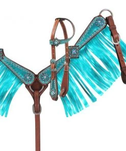 Shiloh Headstall Sets PONY Metallic Teal Fringe Headstall Set